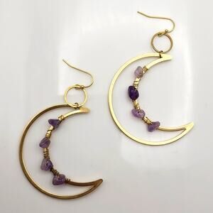 Genuine Amethyst Crescent Moon Earrings
